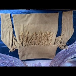 Fringe off the shoulders sweater